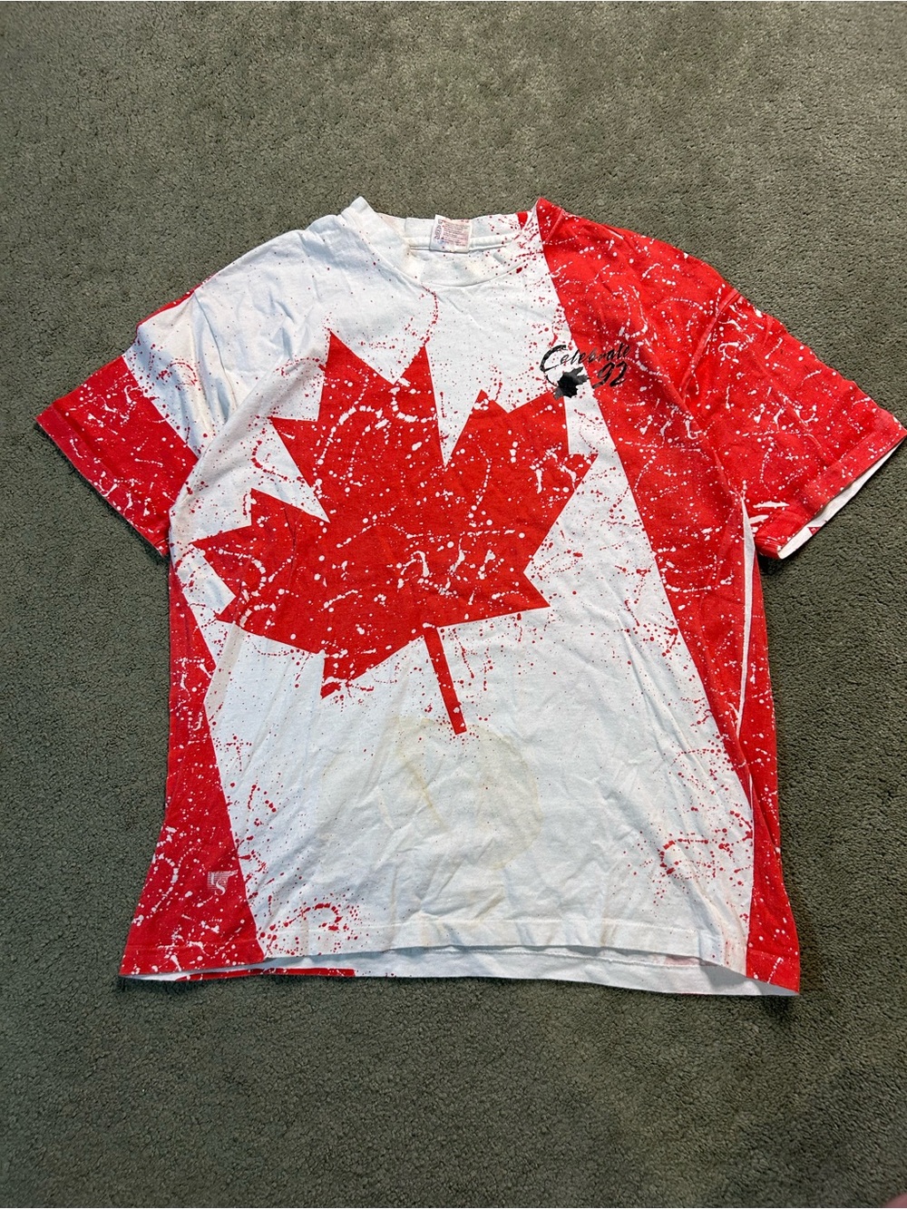 Vintage 90s Canada Flag Single Stitch AOP Paint Splatter T Shirt XL 1992
